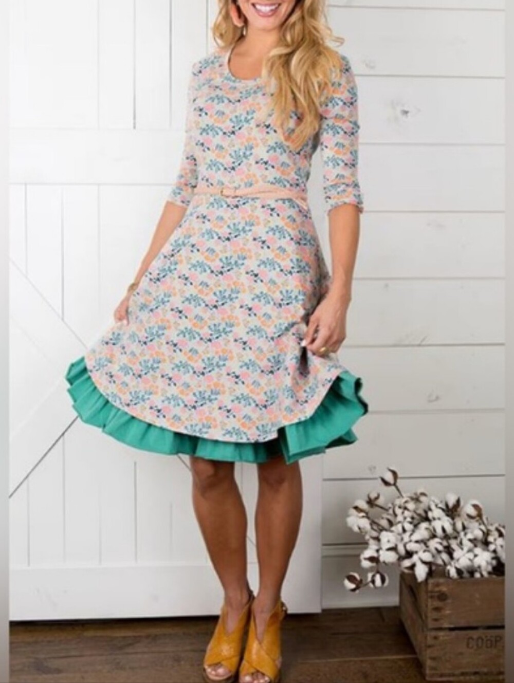 Matilda Jane x Joanna Gaines Floral Down On The Farm Twirl Dress Large Jersey